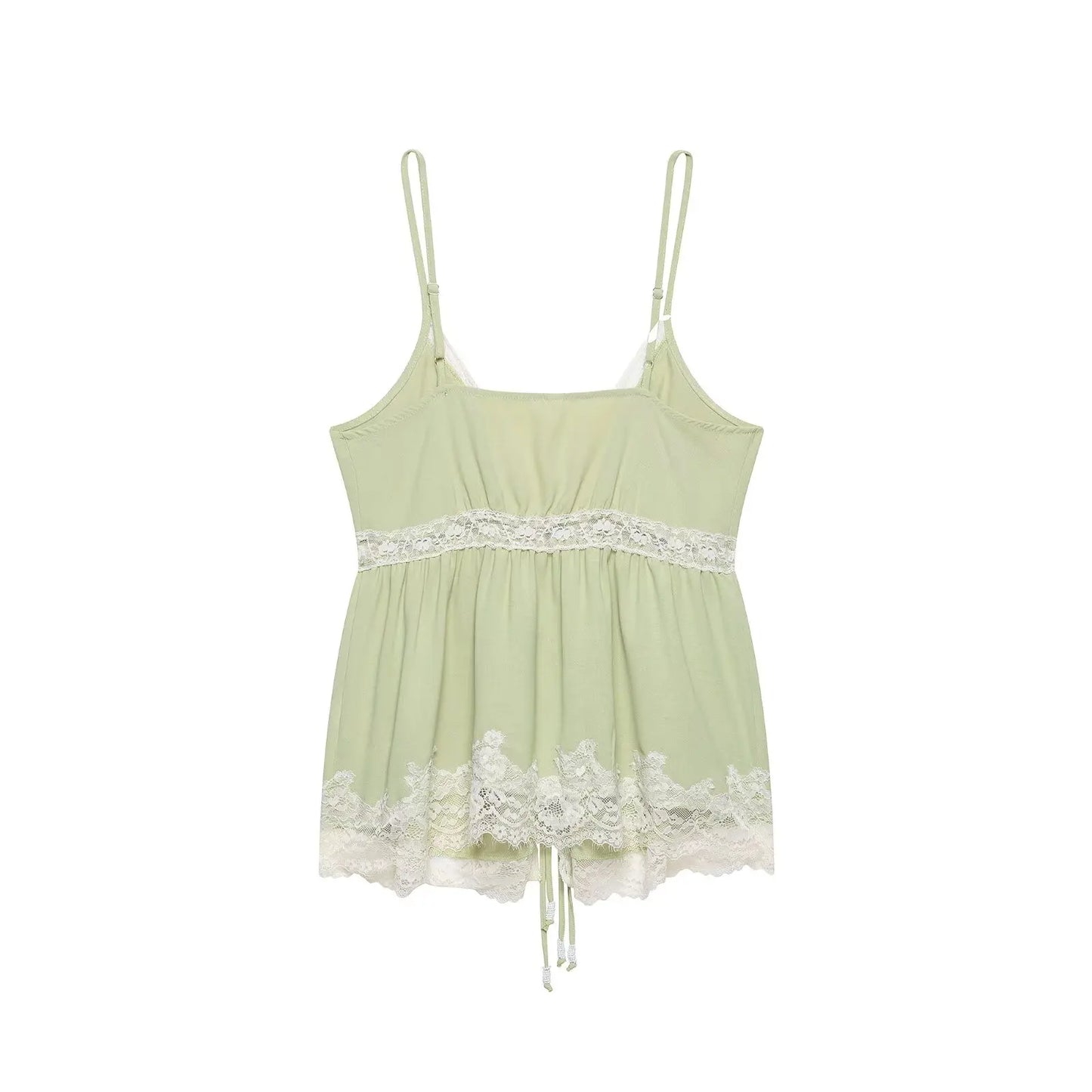 Women's Light Green Spaghetti Strap Lace Camisole Top – Sexy V-Neck Off Shoulder Backless Summer Tank