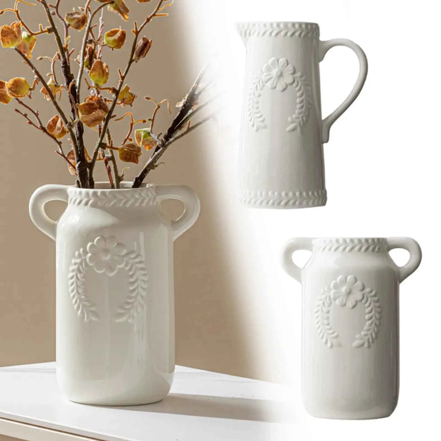 Flower Vase Bouquet Desk for Home Decor White for Mantel Wedding Living Room