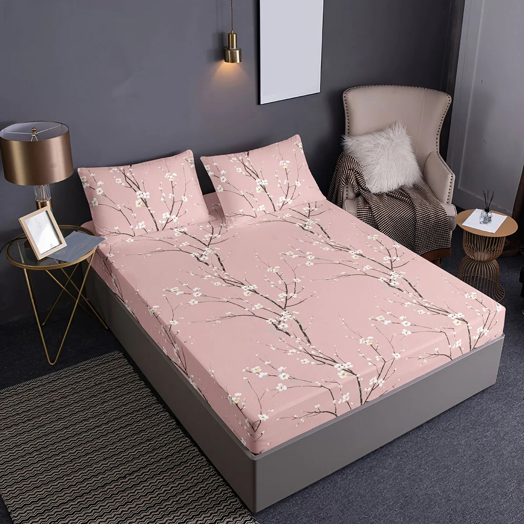 3-Piece Floral Fitted Sheet Set with 2 Pillowcases