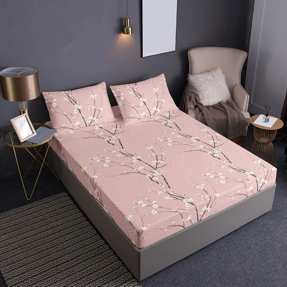 3-Piece Floral Fitted Sheet Set with 2 Pillowcases