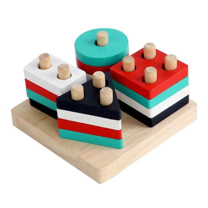 Montessori Toy Wooden Building Blocks Early Learning Educational Toys Color Shape Match Kids Puzzle Toys For Children Boys Girls