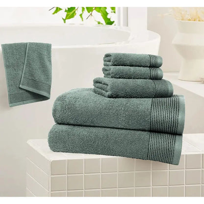 6-Piece Cotton Towel Set: 2 Bath, 2 Hand, 2 Washcloths - Jade