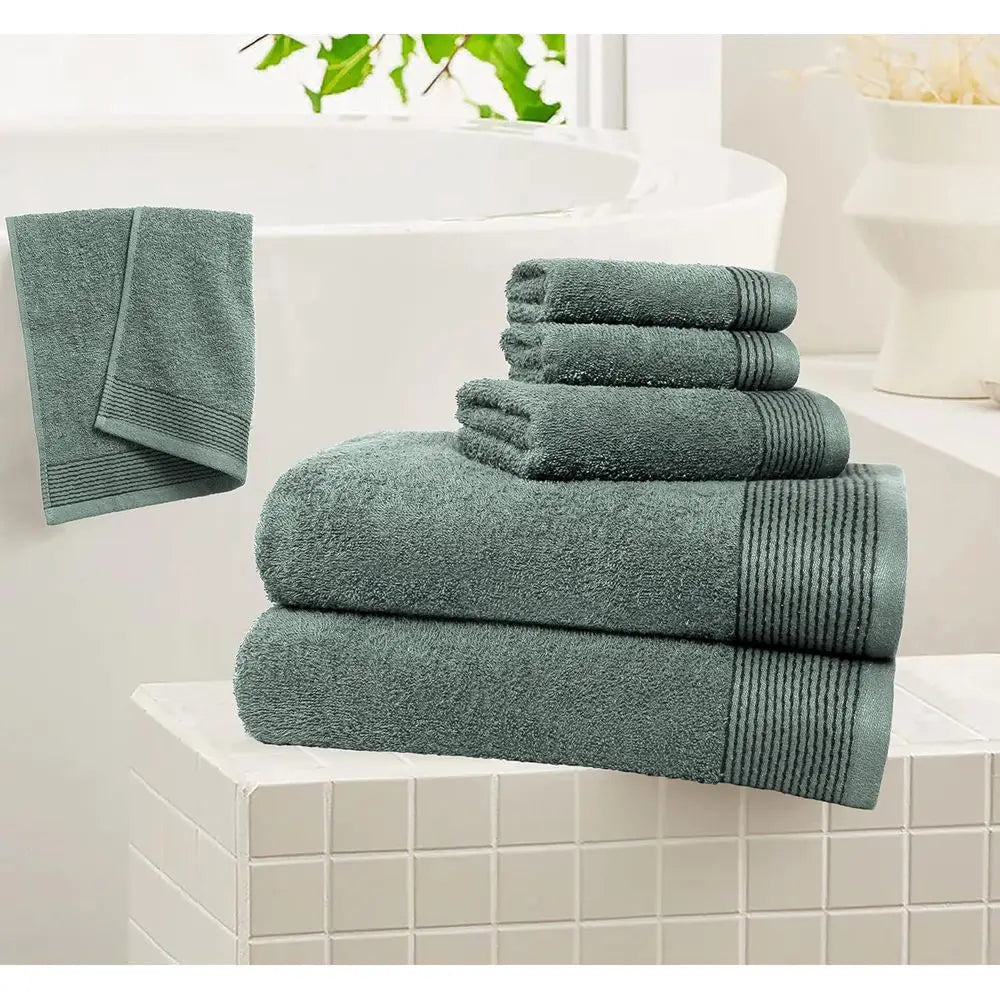 6-Piece Cotton Towel Set: 2 Bath, 2 Hand, 2 Washcloths - Jade
