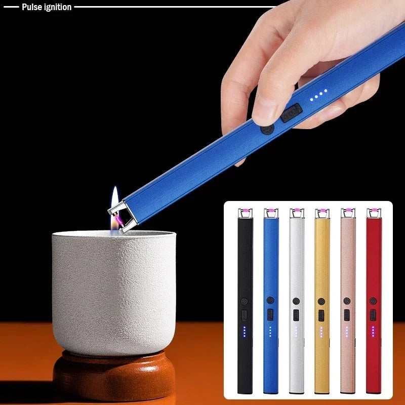 Windproof Pulse Arc Ignition Electronic Lighter Safety Lock Battery Display Outdoor BBQ Kitchen Igniter USB Electric Lighters