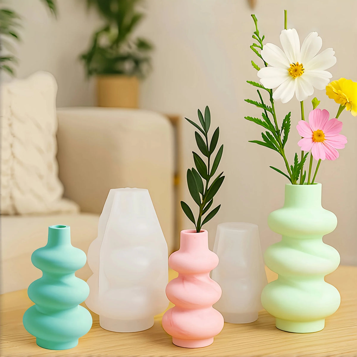 Moule en silicone pour plateau de vase 3 pièces, moule en plâtre pour vase, moule en silicone pour résine, convient au plâtre, microciment, résine, etc. Fait main