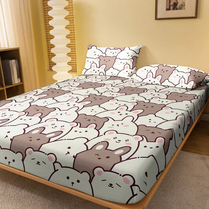 Teddy Bear Print Fitted Sheet, Matte Kids Bedding