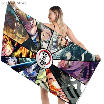 Bathing Towels Demon Slayer Nezuko Kamado Printing Anime Home Decor Textile Comfortable Summer Beach Towel Toalhas De Banho