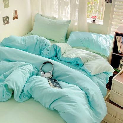 4-Piece Solid Cotton Bedding Set – Duvet Cover, Bed Sheet & 2 Pillowcases | Twin, Full, Queen, King