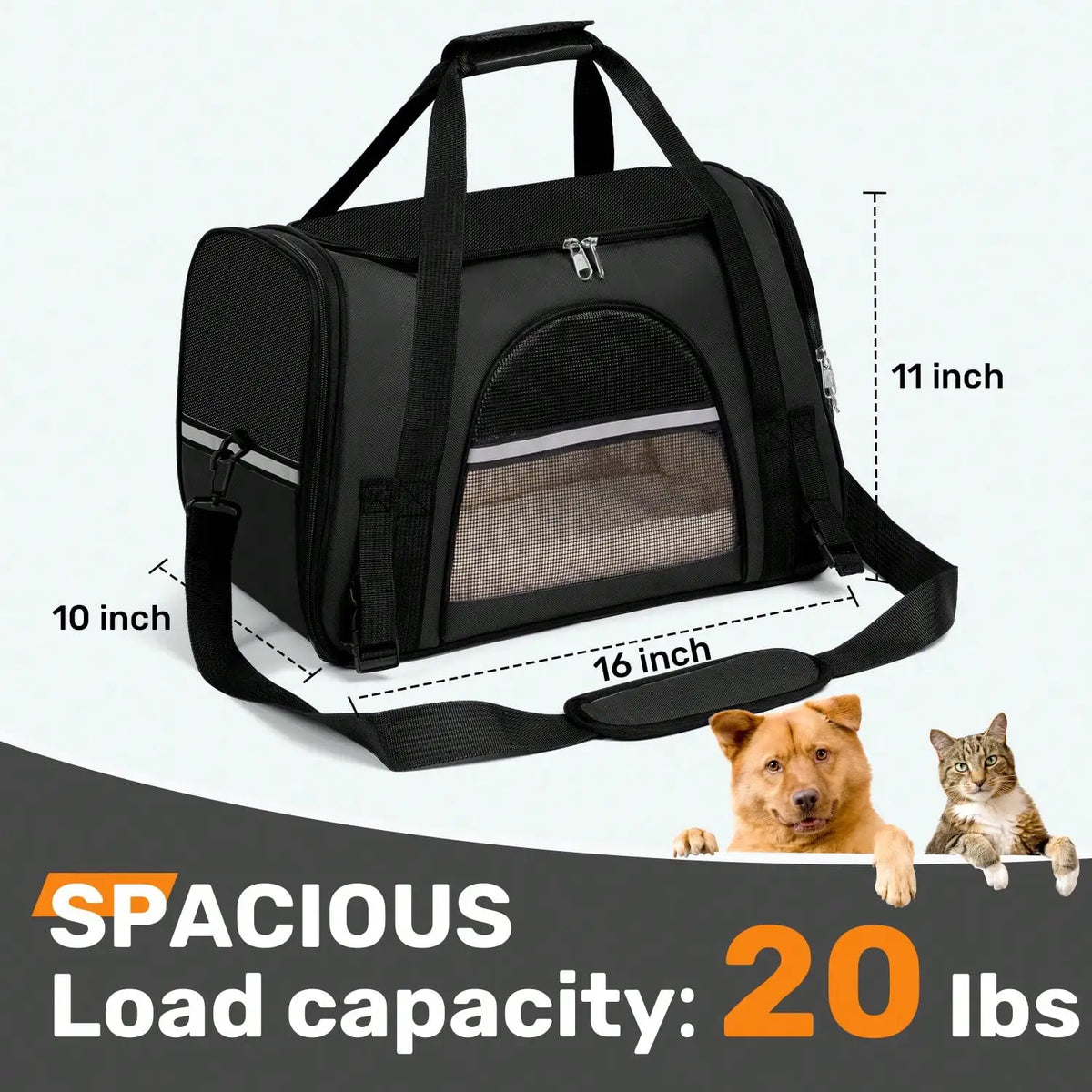 Airline-Approved Foldable Pet Carrier, Anti-Escape Zipper