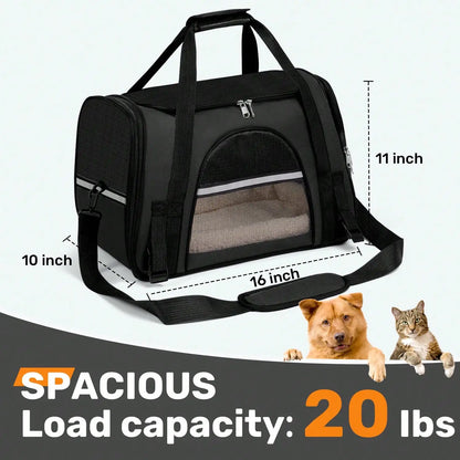 Airline-Approved Foldable Pet Carrier, Anti-Escape Zipper
