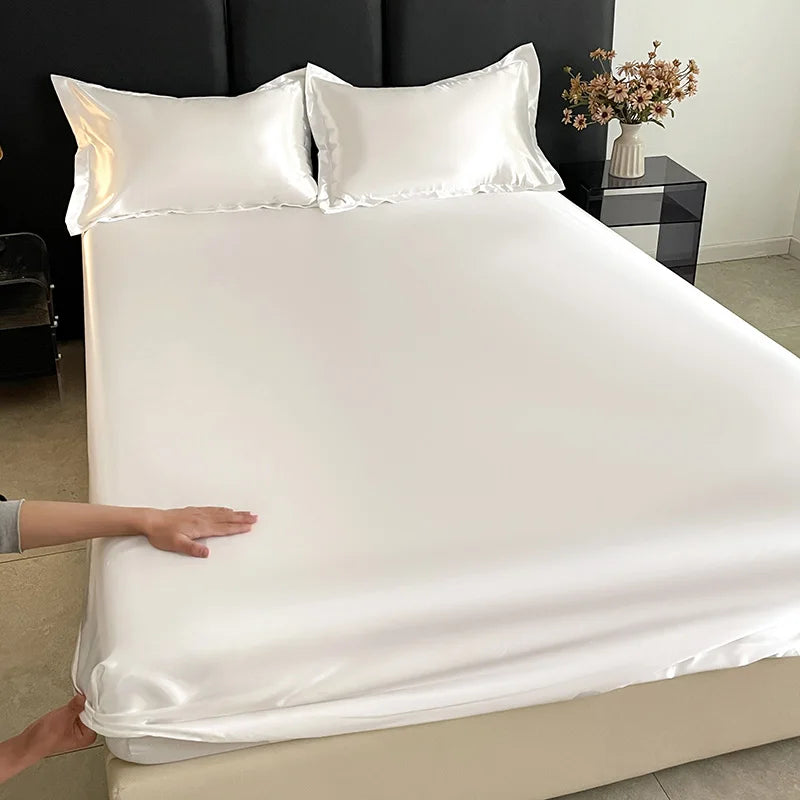 Solid Color Fashion Satin Fitted Sheet Rayon Mattress Cover with Elastic Band Bed Sheet for Bedding 140x200 160x200 180x200cm