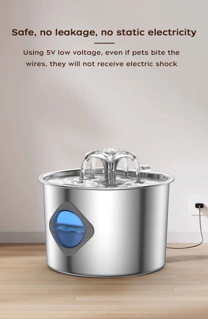 Stainless Steel Cat Water Fountain, 74oz, Quiet Pump