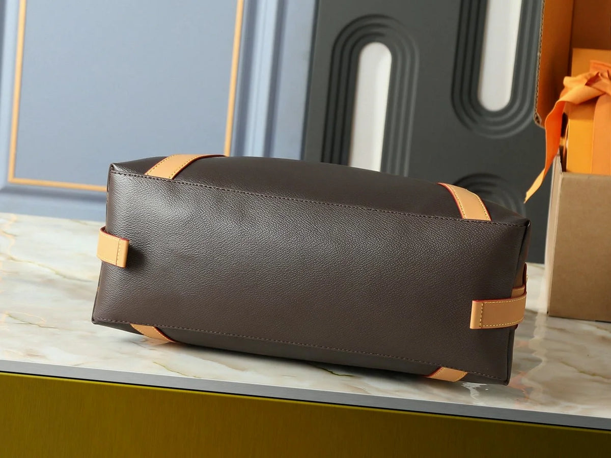 Dark Brown Pebbled Leather Boston Duffle Bag