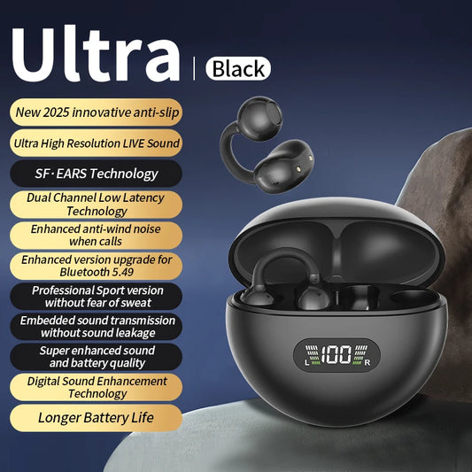 Sport Earclip Wireless Headphones – Bluetooth, LED Display, Gaming Mode | Base, Pro & Ultra