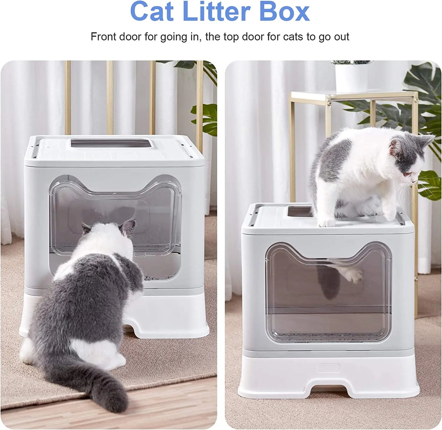 Front Entry Top Exit Cat Litter Box — Foldable Hooded Kitty Toilet with Scoop & Drawer, Extra Large