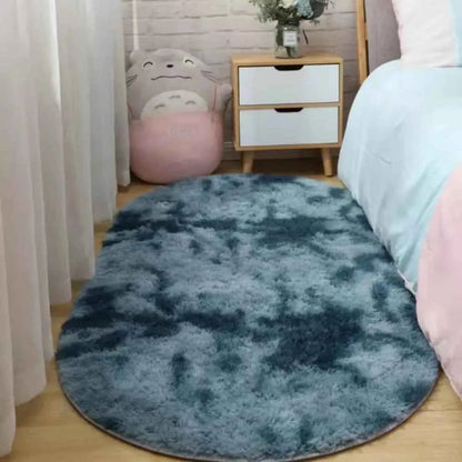 VIKAMA Nordic ins thickened long hair tie-dyed silk hair carpet Modern simple oval bedroom bed rug, living room sofa rug