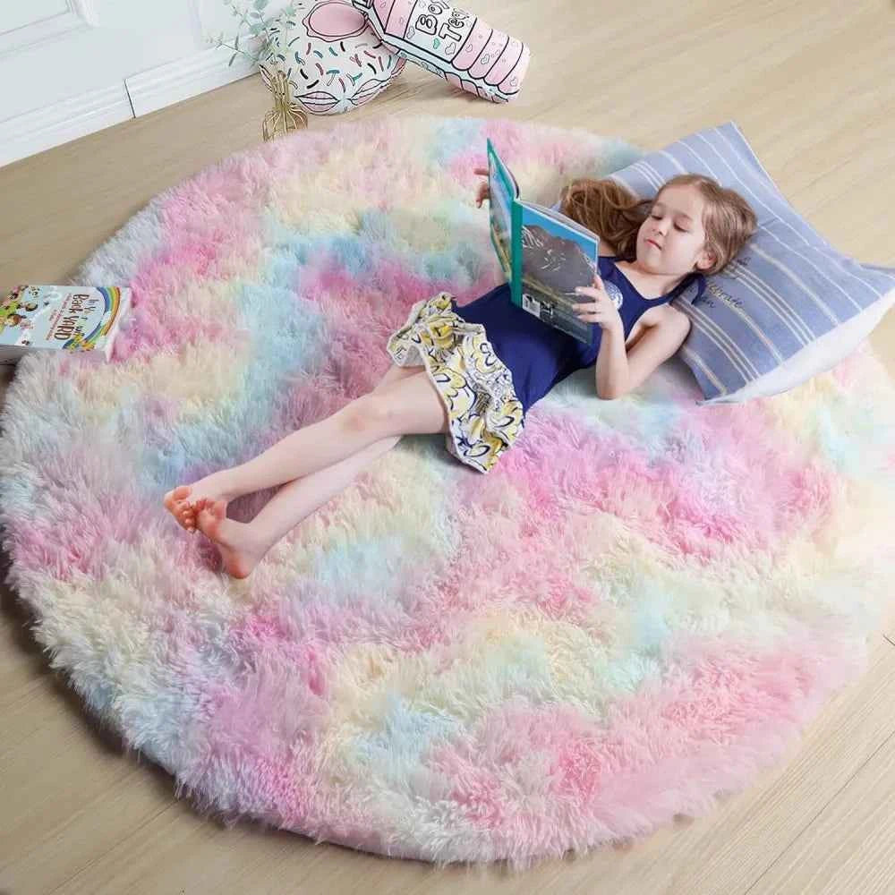 VIKAMA Bedroom Living Room Plush Round Carpet Infant Crawling Anti slip Soft Pad Ins Home Decor Pink Carpet