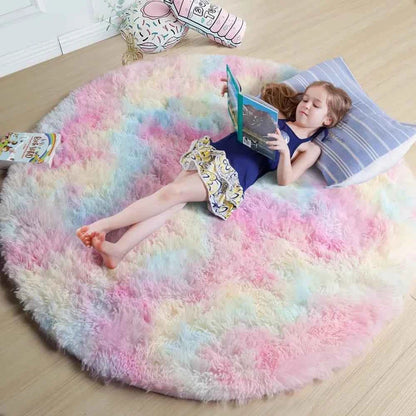 VIKAMA Bedroom Living Room Plush Round Carpet Infant Crawling Anti slip Soft Pad Ins Home Decor Pink Carpet
