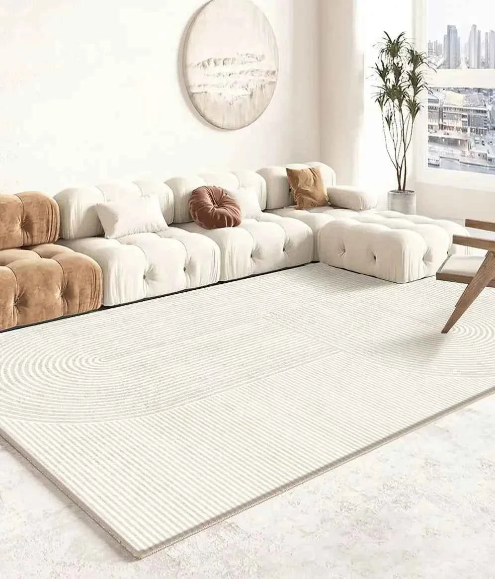 Modern White Minimalism Large Living Room Carpet Light Luxury Beige Decoration Bedroom Carpet Soft Lounge Rug Washable Floor Mat