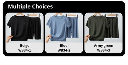 Children's Ice Silk Pajamas, Summer Thin Short Sleeved Shorts, 2-Piece Set of Big Boys and Girls' Home Clothing Set