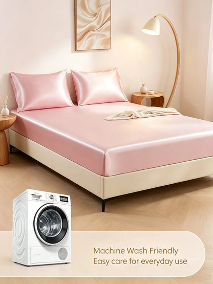 Silky Satin Fitted Mattress Cover, Cooling Ice-Silk