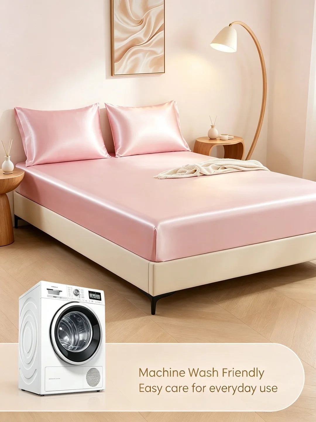 Silky Satin Fitted Mattress Cover, Cooling Ice-Silk
