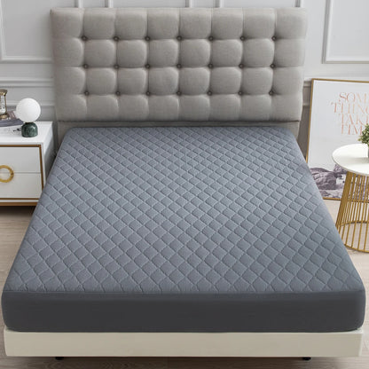 XM-Luvetoria 1pc Fitted Sheet Splash-proof Quilting Bed Cover Bedroom Mattress Protector Solid Color Bed Cover Sheet Soft Polyester Bed Cover