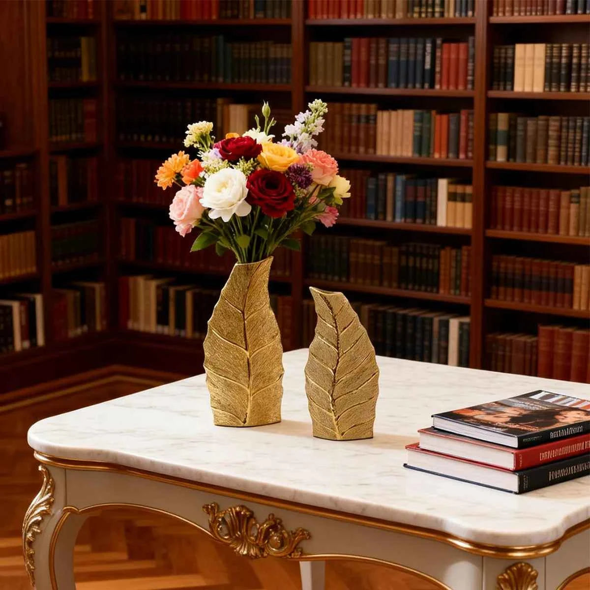 Golden Leaf Vase European-style Home Decor Ceramic Vase Living Room Entrance Hall Craft Decorative Ornament Flower Holder