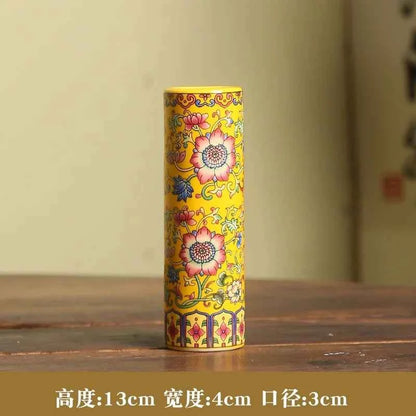 Jingdezhen enamel ceramic flower arrangement Chinese ethnic style living room flower arrangement decoration technology