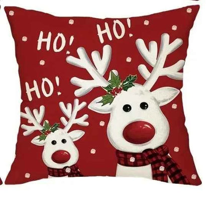 Red Christmas Pillow Cover 45x45cm with Snowman Deer Pattern，Holiday Cushion Case for Living Room Sofa Bedroom