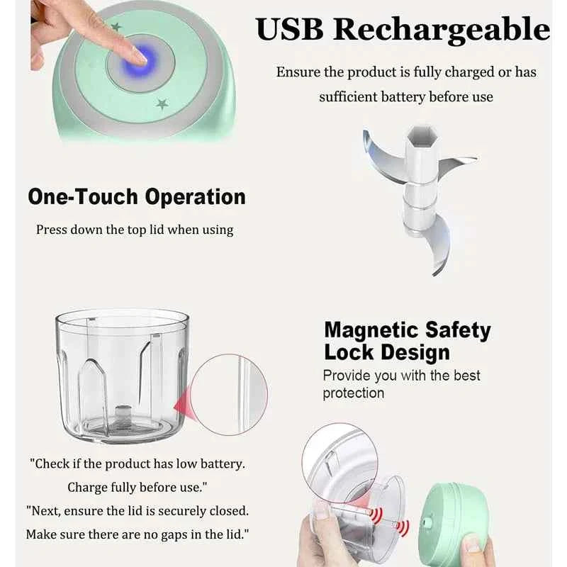 Electric Food Chopper Garlic Crusher Meat Grinder Mini Garlic Press Vegetable Chopper Masher Machine USB Kitchen Gadgets 100ml