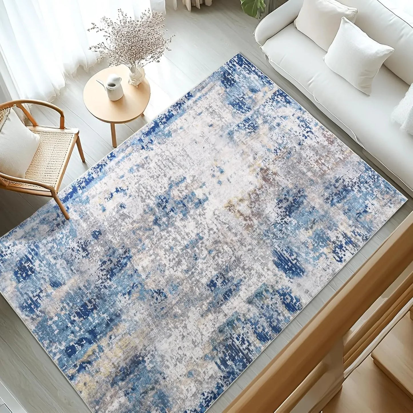 VIKAMA Modern Abstract Washable Area Rug – Stain Resistant Non-Slip Soft Indoor Carpet