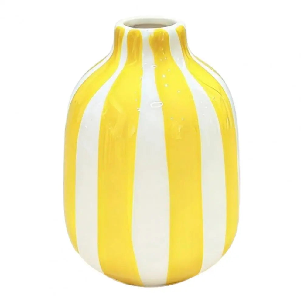 Vase Rayé en Céramique Peint à la Main — Récipient Décoratif de Fleurs Bohème Nordique pour la Maison