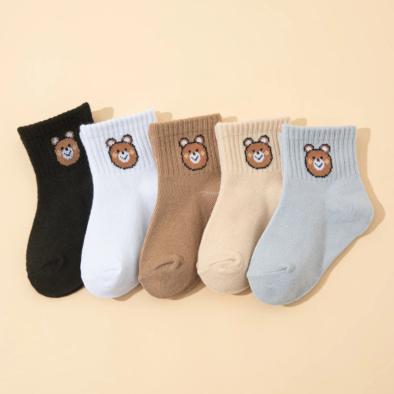 10-Pair Little Bear Print Elastic Mid-Calf Socks
