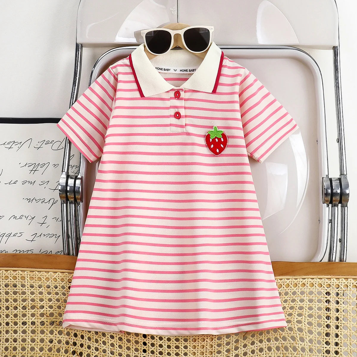 Striped Strawberry Print Girls Summer Dress