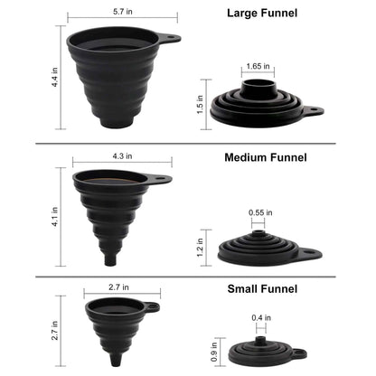 Silicone Funnels For Kitchen Use Filling Bottles ,Liquid, Powder Transfer (3 Pcs ) ,1 Mini/1 Small/1 Wide Mouth Funnel Set