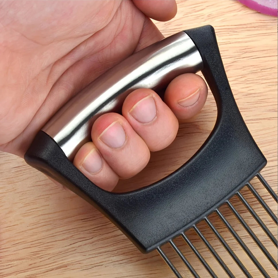 Stainless Steel Onion Slicer Holder & Meat Tenderizer – Multipurpose Cutting Tool