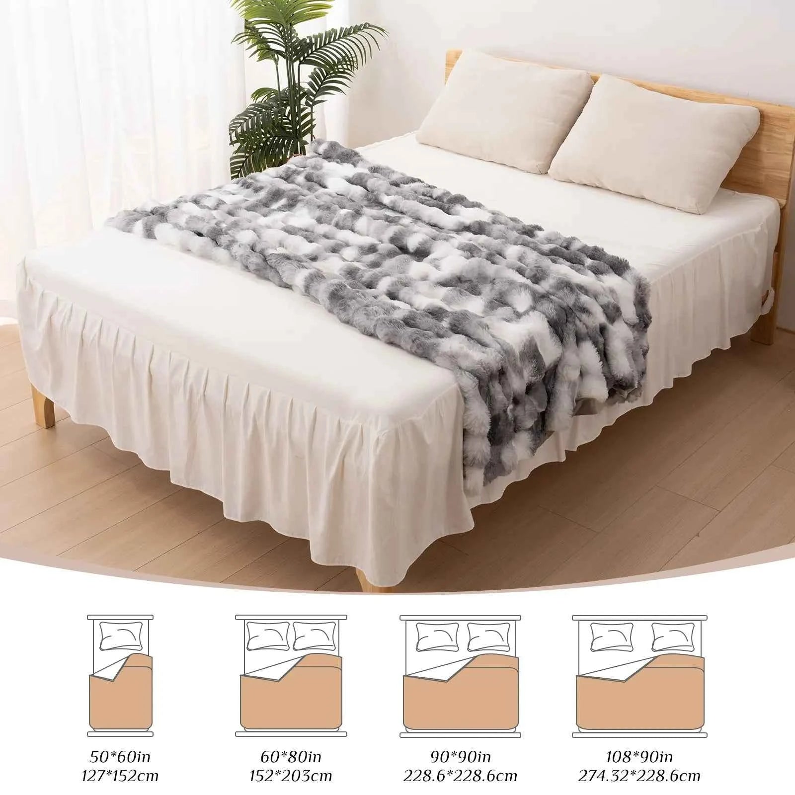 Faux Rabbit Fur Blanket for Bed,Thick & Warm Bed Blankets for Winter,Soft Cozy Fluffy Decorative Blankets for Bedroom