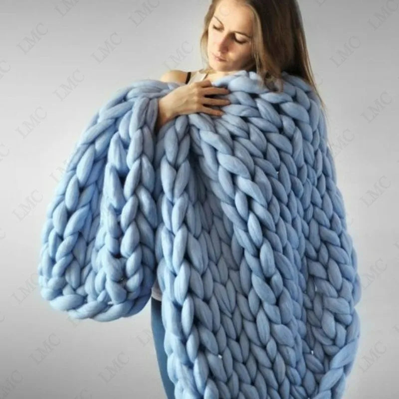 Comfortable Chunky Knit Blanket Fashion Knitted Blanket Winter Warm Sofa Bed Throw Blankets Hand-woven Home Gifts