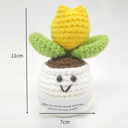 Crochet Flower Artificial Tulip Potted Finished Hand Woven Plants Knitted Sunflower Wedding Gift for Guests Home Decoration