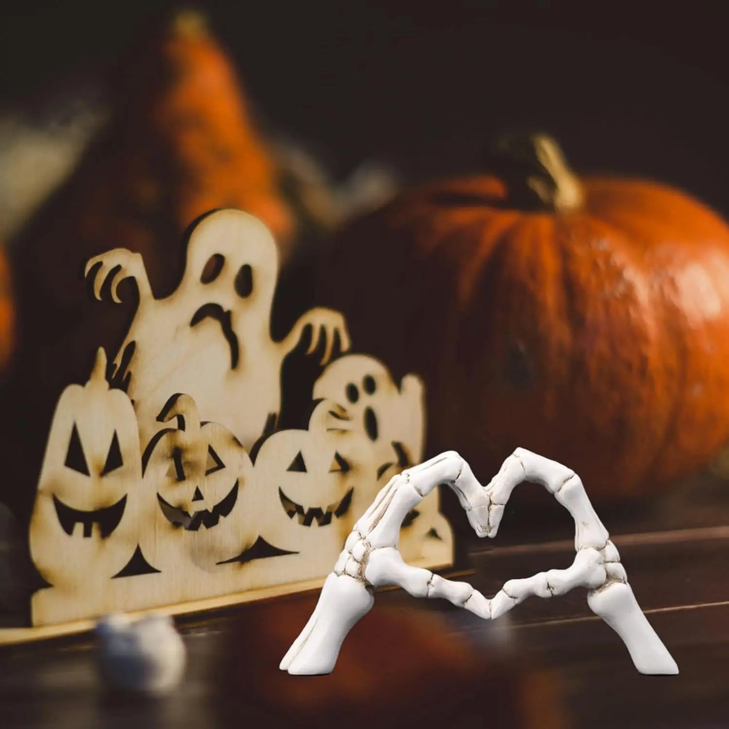 Gothic Skeleton Heart Hands Sculpture 6.3"- Unique Until Death Bone Heart Love Sign -Halloween Home Decor, Gothic Wedding Gift,