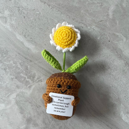 Crochet Flower Funny Positive Emotional SupportPotted Plant for Cheer Up Gifts Sunflower Flowers for Home Room Desk Decoration