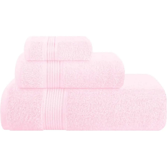 3 Pack Cotton Towel Set: Bath 28x55, Hand 16x24, Wash 12x12 - Pink, Daily Use