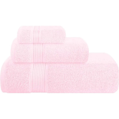3 Pack Cotton Towel Set: Bath 28x55, Hand 16x24, Wash 12x12 - Pink, Daily Use