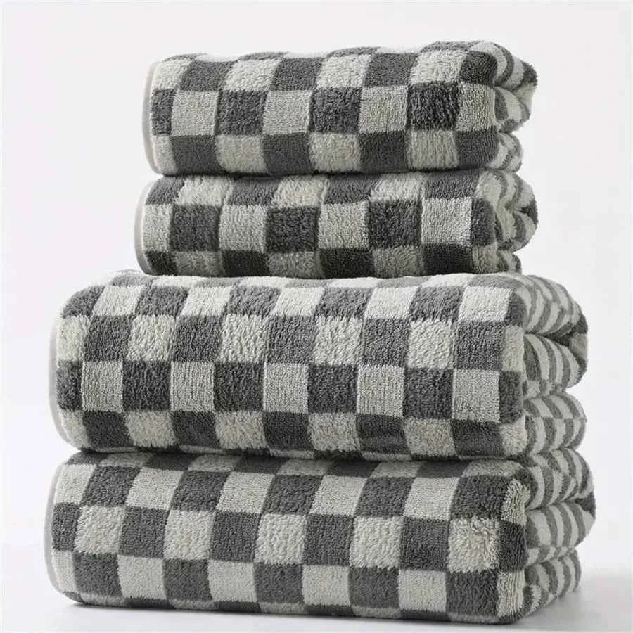 Checkered Towels Set of 4,Luxury Towels for Bathroom, 2 Bath Towels,2 Hand Towels,Soft Absorbent Quick Dry Gifts Home Decoration