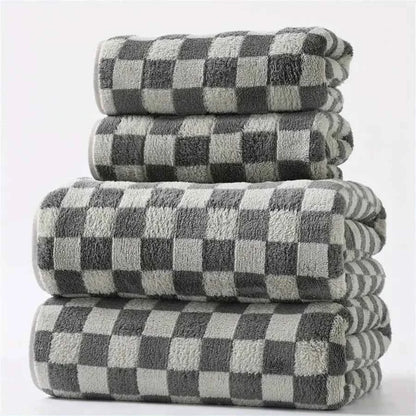 Checkered Towels Set of 4,Luxury Towels for Bathroom, 2 Bath Towels,2 Hand Towels,Soft Absorbent Quick Dry Gifts Home Decoration