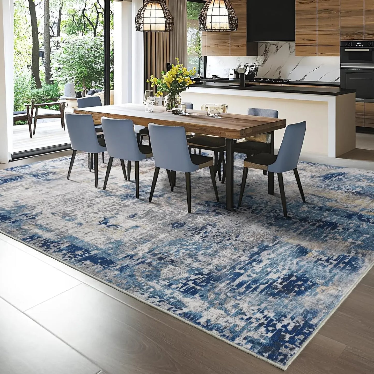 VIKAMA Modern Abstract Washable Area Rug – Stain Resistant Non-Slip Soft Indoor Carpet