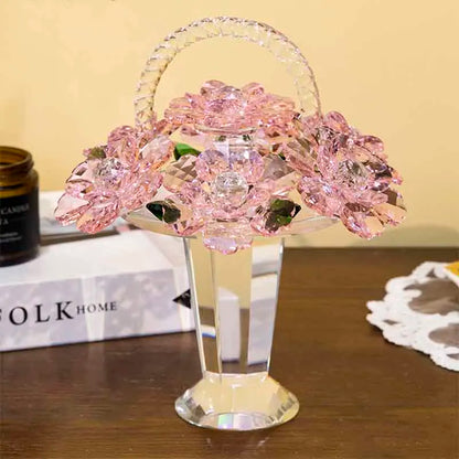 Flower Basket Sculpture, Room Decor, Crystal Crafts Ornaments, Home Office Desktop Decoration, Artwork Luxury Gifts,Customized