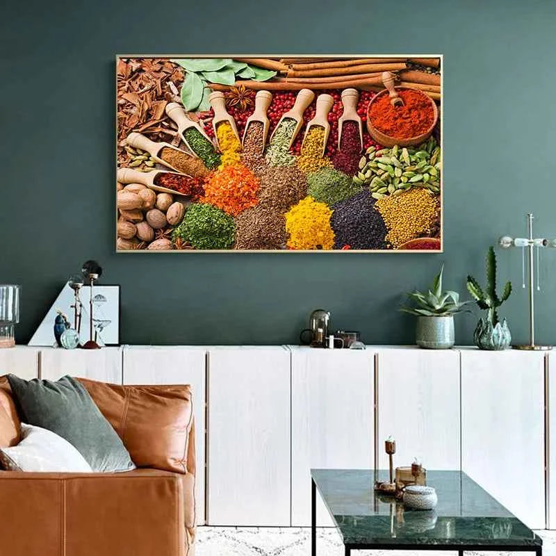 Grains Spices Spoon Kitchen Food Oil Painting on Canvas Posters and Prints Cuadros Wall Art Pictures For Living Room Home Decor