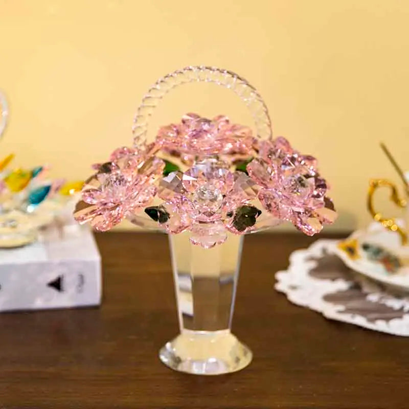 Flower Basket Sculpture, Room Decor, Crystal Crafts Ornaments, Home Office Desktop Decoration, Artwork Luxury Gifts,Customized